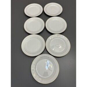 Vintage Dessert Salad Plates Kennex White W/ Gold Rims 7.75" Set of 7